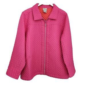 Quaker Factory Quilted Zip up Jacket Pink Orange Bling Womens Size 2x Silk